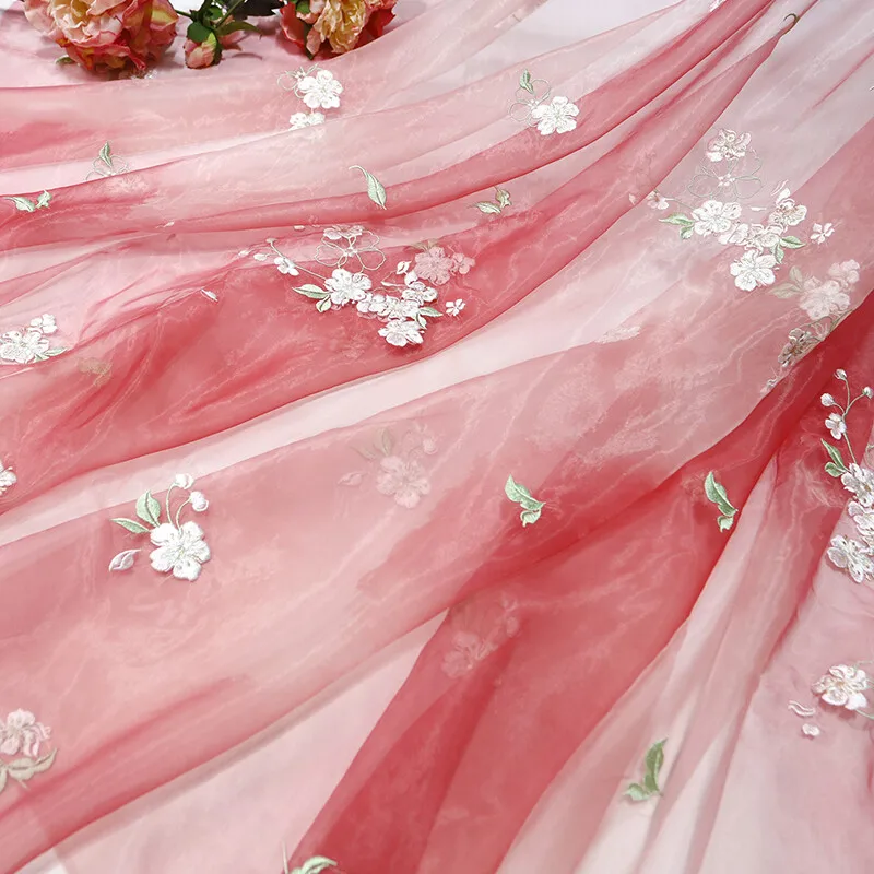 Sewing Batik Fabric - Tessuto in Chiffon Ricamato con Fiori